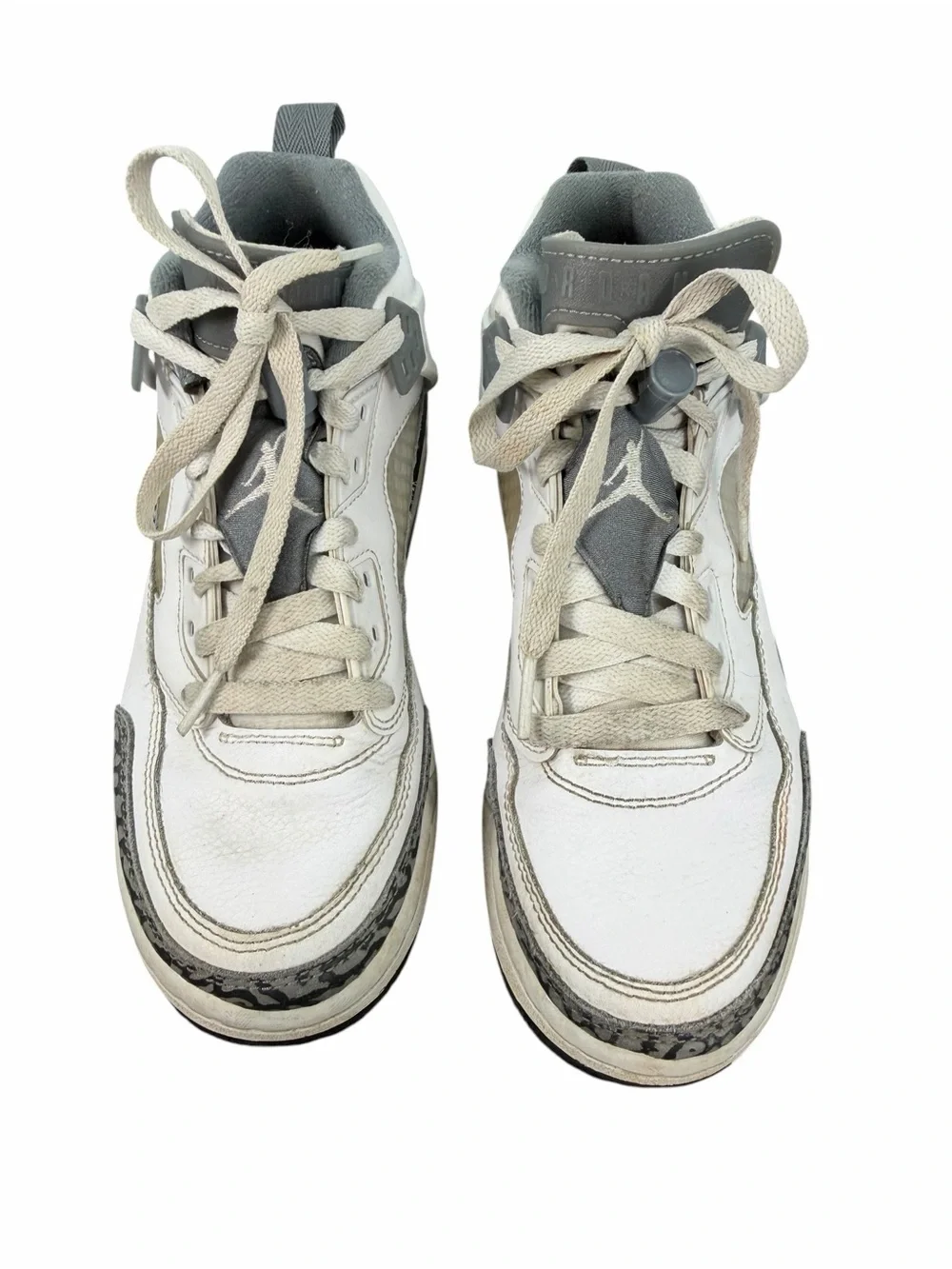 Nike Kids Air Jordan Spizike White and Gray High-Top Sneakers with Lace-Up